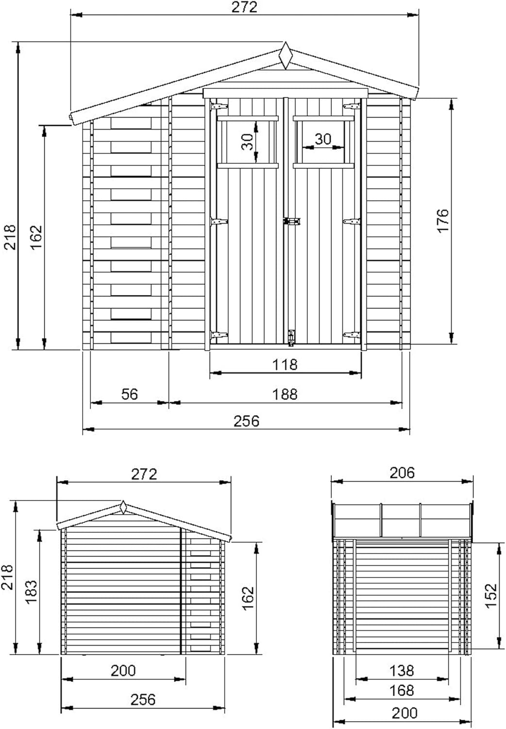 TIMBELA M386F Wooden Garden Shed with Firewood Shed, High-Quality Lockable Door, Garden Shed Wood, W 272 x L 206 x H 218 cm / 3.53 + 0.97 m2 Storage Shed for Garden - Waterproof Roof