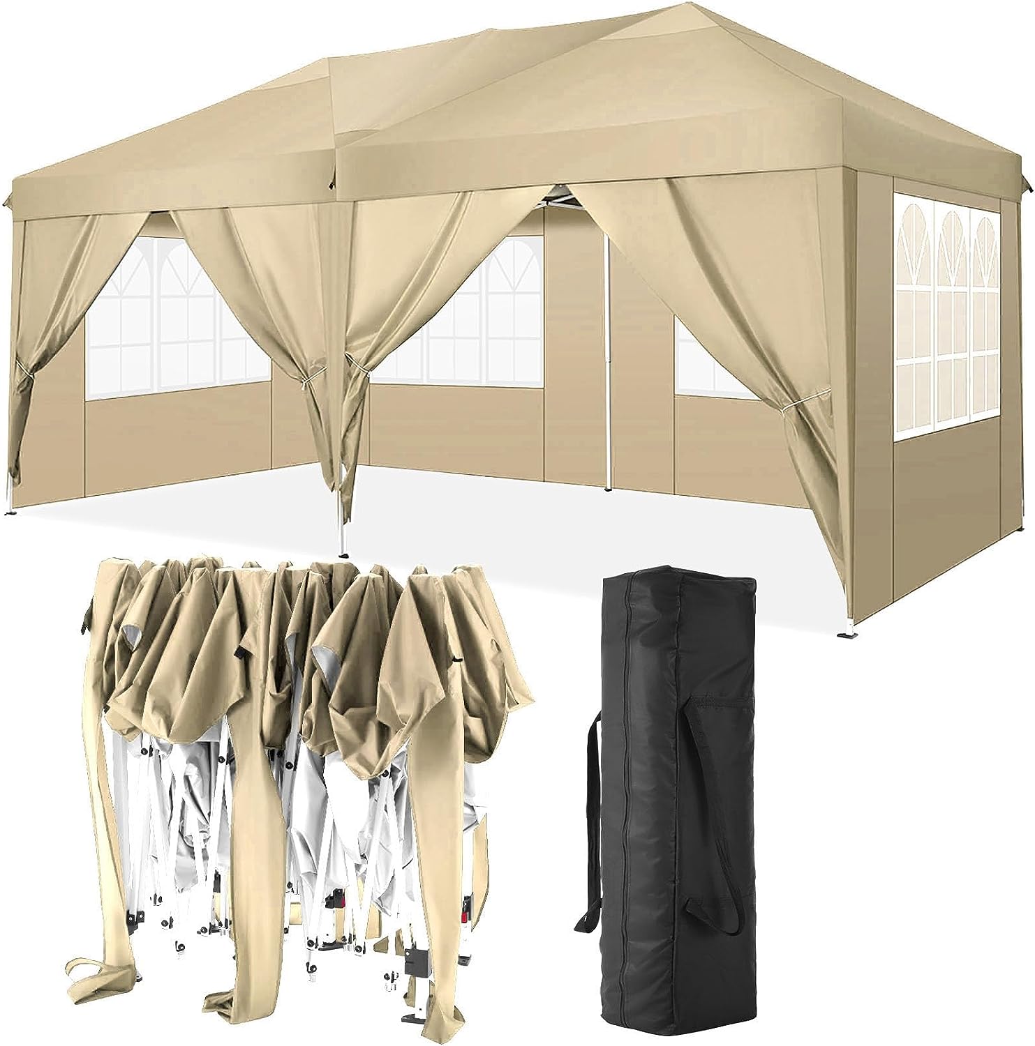 TOOLUCK Folding Gazebo Waterproof Stable Popup Foldable Gazebo Anti-UV Garden Gazebo with 6 Side Panels