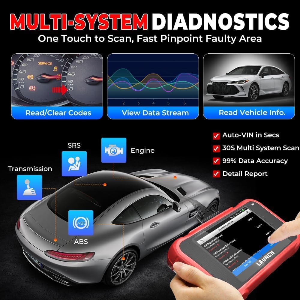 LAUNCH CRP129E V2.0 obd2 Diagnosegerät Auto,KFZ-Codeleser EOBD Tester für ABS/SRS/Motor/Getriebe mit 12 Reset Service für DPF,Öl,EPB,SAS,TPMS,BMS,Drosselklappe regulieren,Injektor Codierung,FCA SGW