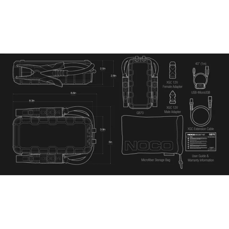 BOOSTER NOCO GB70 2000A 12V LITHIUM JUMP STARTER HD