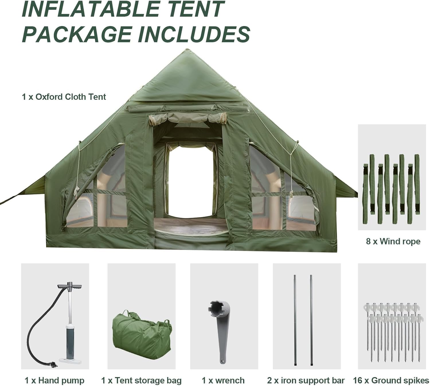 KIKILIVE Inflatable Camping Tent, 4-6 Person Inflatable Tent for Camping, Easy Setup Waterproof Glamping Tent with Pump and Stove Jack, Mosquito Screen