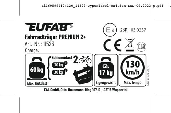 EUFAB 11523 premium II rear carrier for tow bar attachment