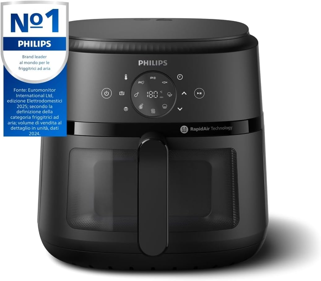 Philips Airfryer Serie 2000 - Friggitrice ad aria da 6,2 L, 13 Modalità, Compatta con Finestra di Cottura, Tecnologia RapidAir, 90% di Grassi in Meno, Facile da Pulire (NA230/00)