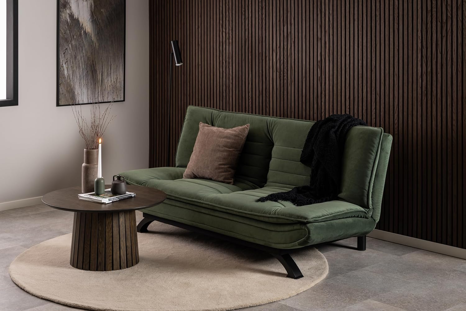 AC Design Furniture Jasper Sofa Bed W: 196 x H: 91 x D: 96 cm, Dark Grey/Black, Fabric/Metal