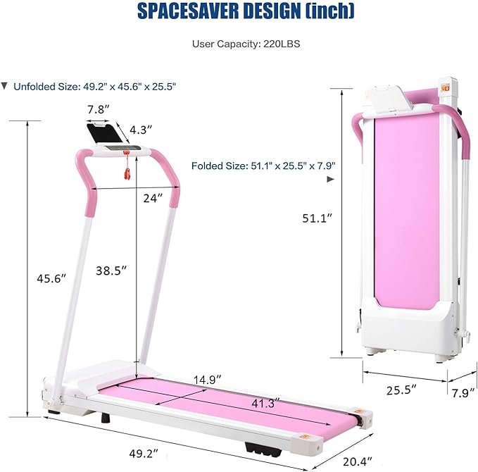 FYC Folding Treadmill for Home - 265lbs Foldable Treadmill Running Machine, Electric Treadmill Exercise for Small Apartment Home Gym Fitness Jogging Walking