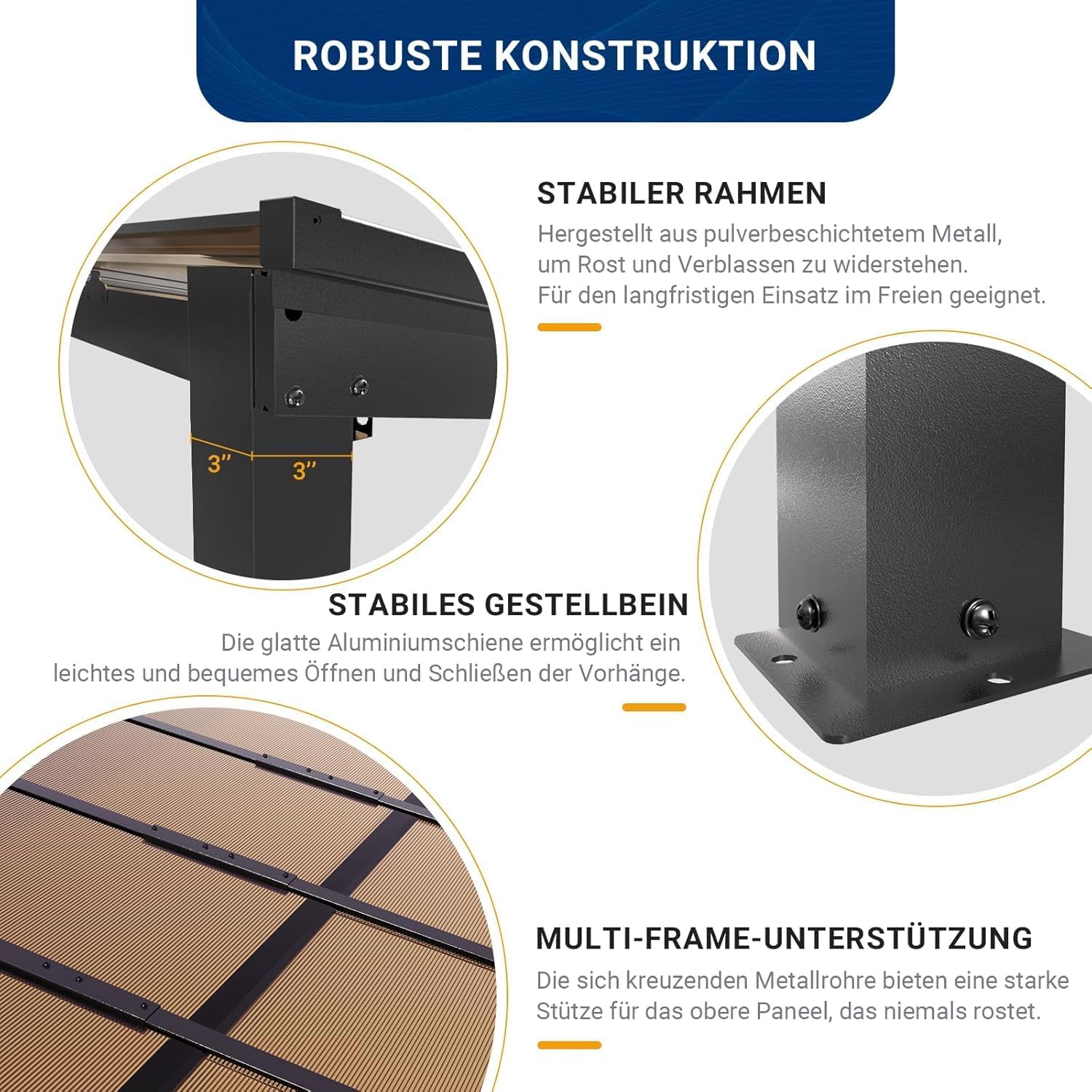 UDPATIO Borneo Patio Canopy 4.2 x 3 m with Sturdy Steel Frame and UV Polycarbonate Roof for Garden, Patio Champagne. Approx. 8 x 8 cm Profile