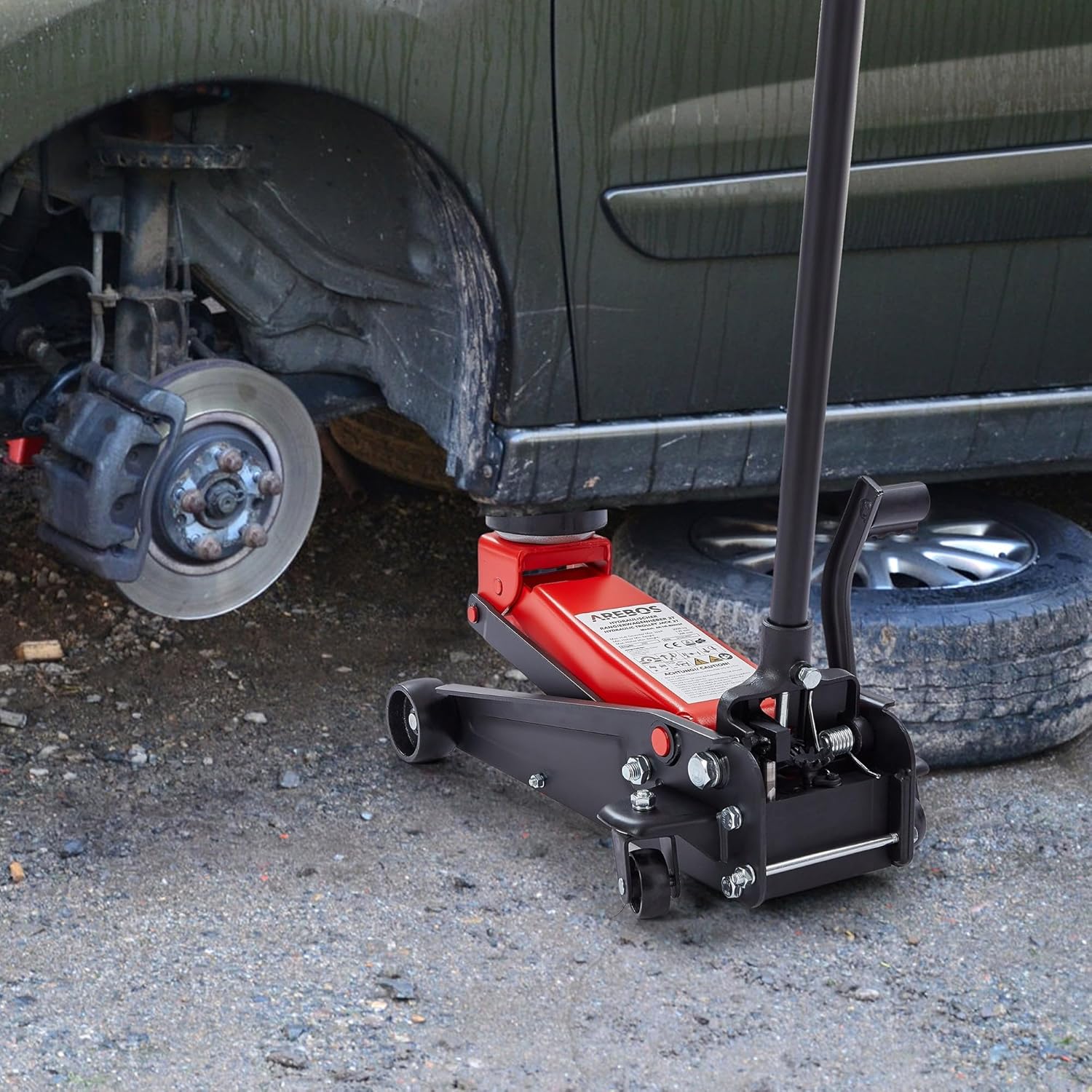 Arebos 3T Hydraulic Trolley Jack with Foot Pedal | 2x Jack Stands | 3 Ton Load Capacity | 2 Supports | Trolley Jack for Workshop and Hobby | Car Jack | Jack Stand for Vehicles, Cars, and Trucks