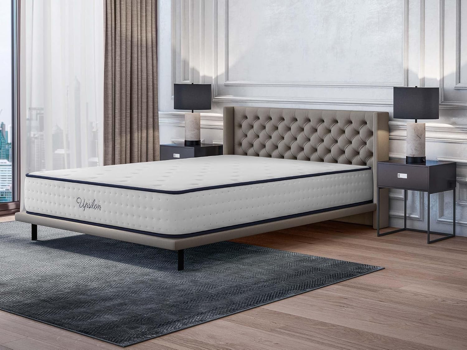 COSMOS - Upsilon Mattress 150x190-30 cm - Hybrid - Pocket Springs - Memory Foam + Blue Latex Support - Medium-Firm Comfort - 7 Zones - Reversible - Isolated Sleep - Made in Europe