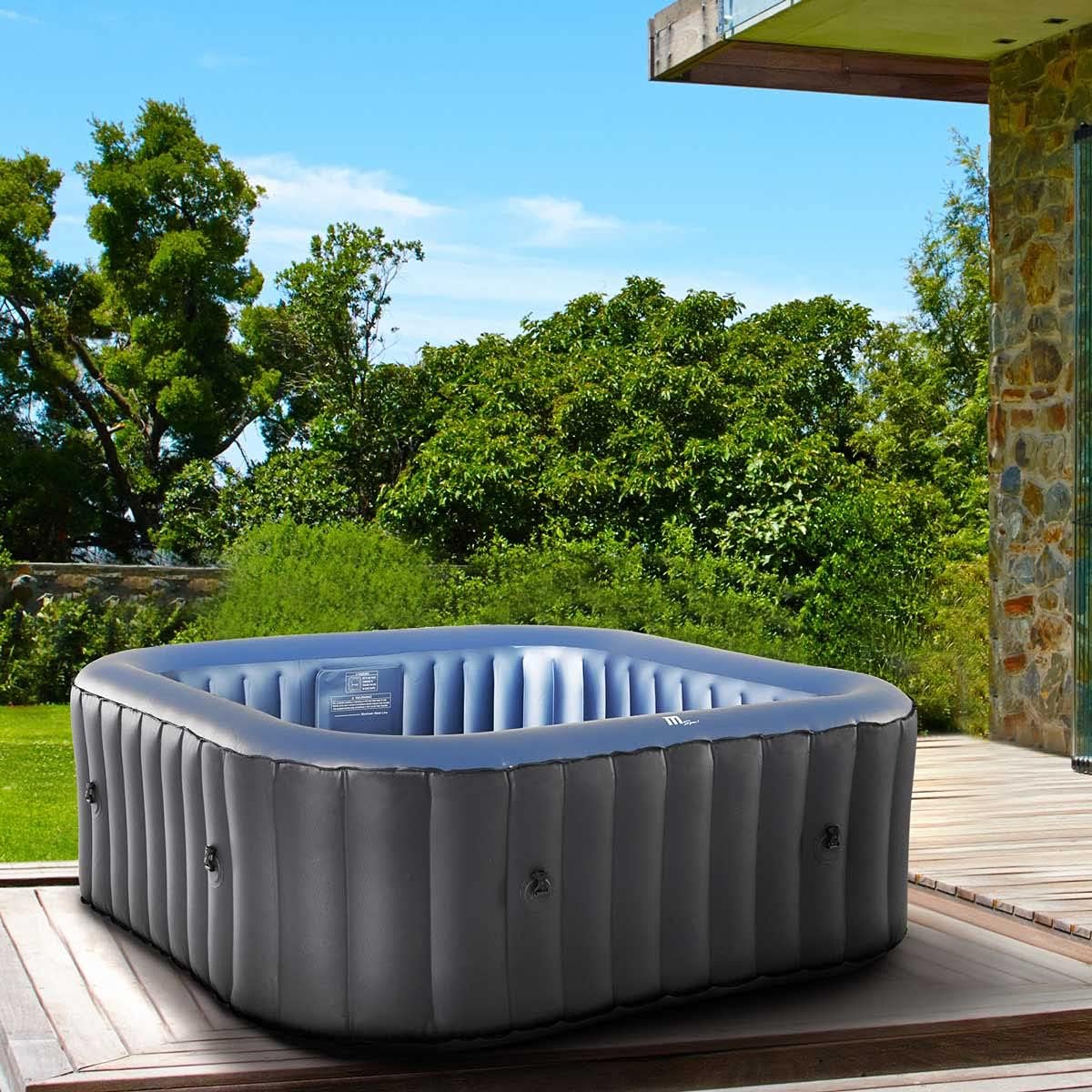 Whirlpool aufblasbar BRAST MSpa Tekapo für 6 Personen 185x185cm In-Outdoor Pool 132 Massagedüsen Energiespar-Timer Heizung Aufblasfunktion per Knopfdruck Bubble Spa Wellness Massage