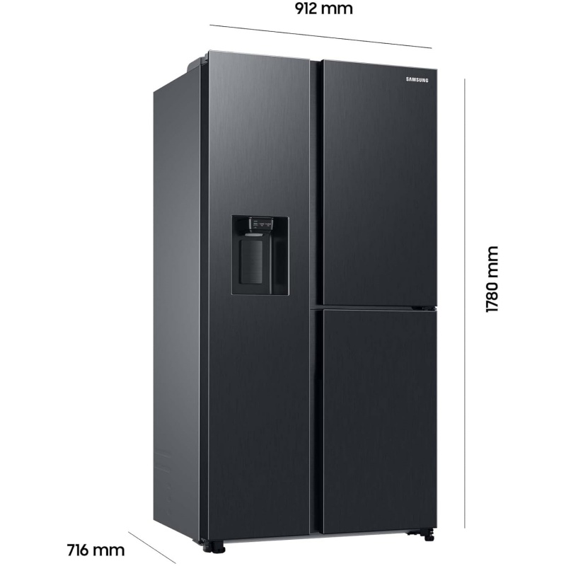 Samsung RH68DG853DB1EG Side-by-Side Fridge with Freezer, 178 cm, 627 L, AI Energy Mode, Food Showcase Door, Twin Cooling+, Ice and Water Dispenser, 4.5 L Water Tank, Premium Black Steel [Energy Class D]