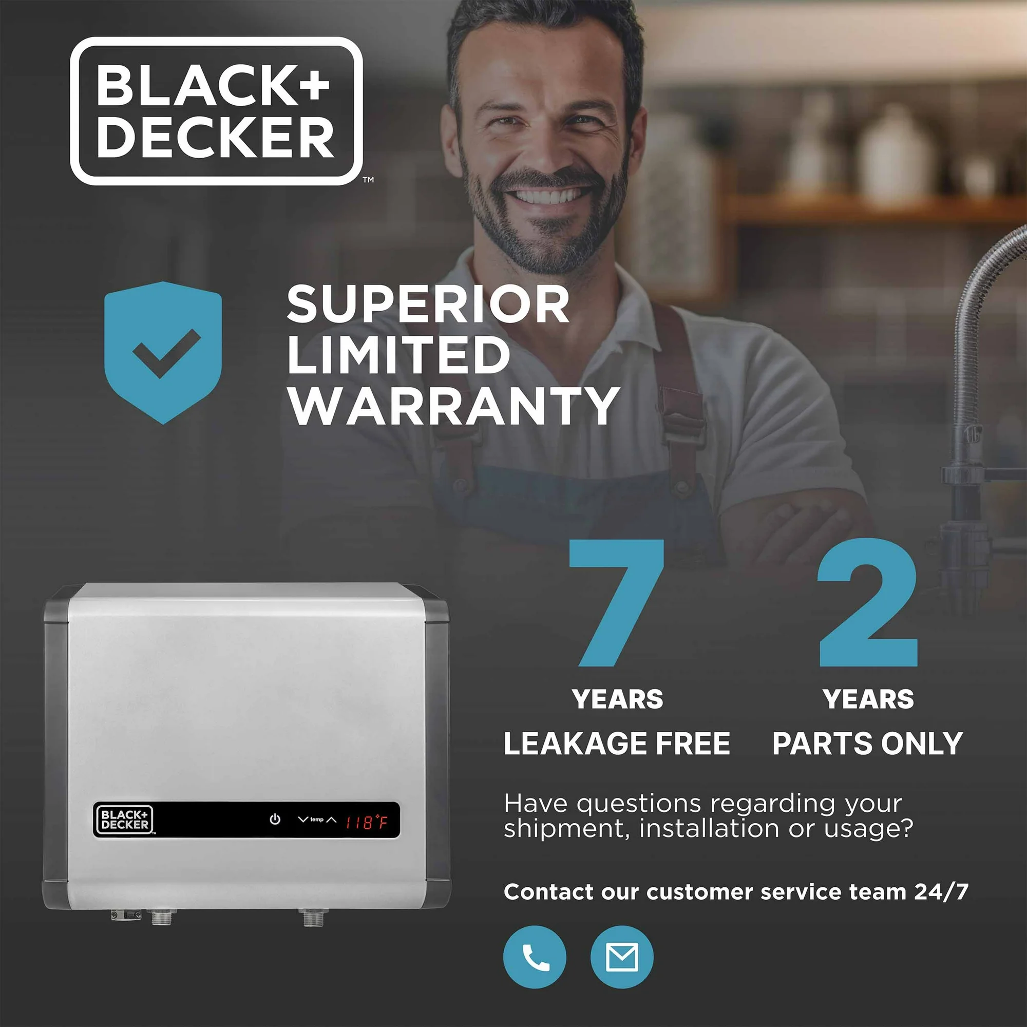 BLACK+DECKER 24 kW Self-Modulating 4.68 GPM Electric Tankless Water Heater, Multi-Application hot water heater electric
