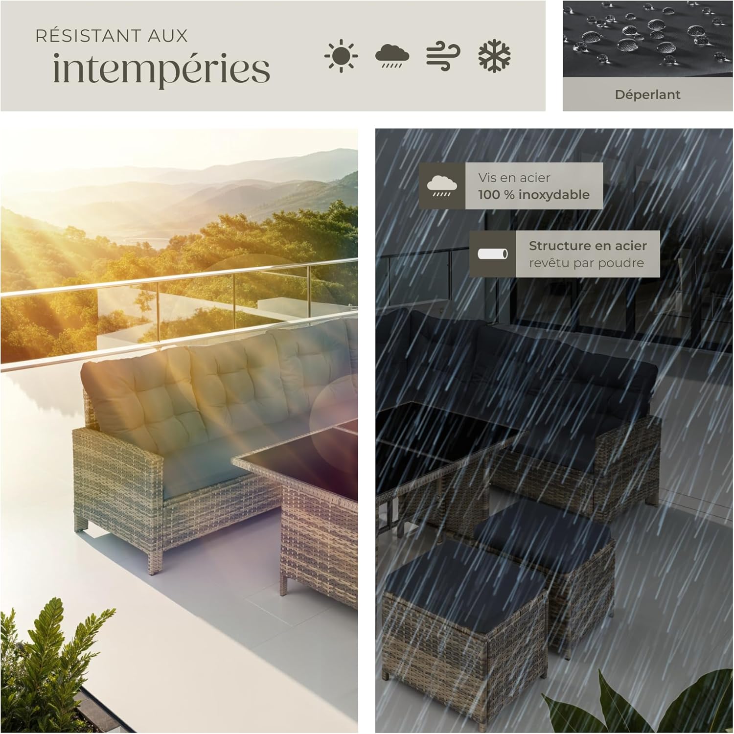 TecTake Salon de Jardin en Rotin Modulable