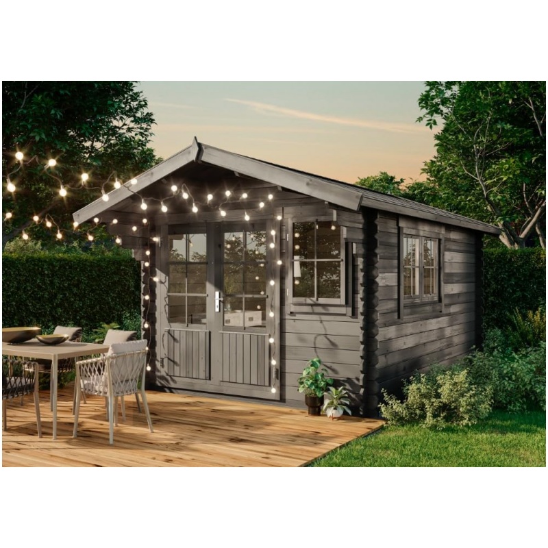 Gabriel-34 Garden Shed with Wooden Floor, Tool Shed 300 x 400, 10.07 m², 34 mm Wall Thickness, Waterproofing Grey
