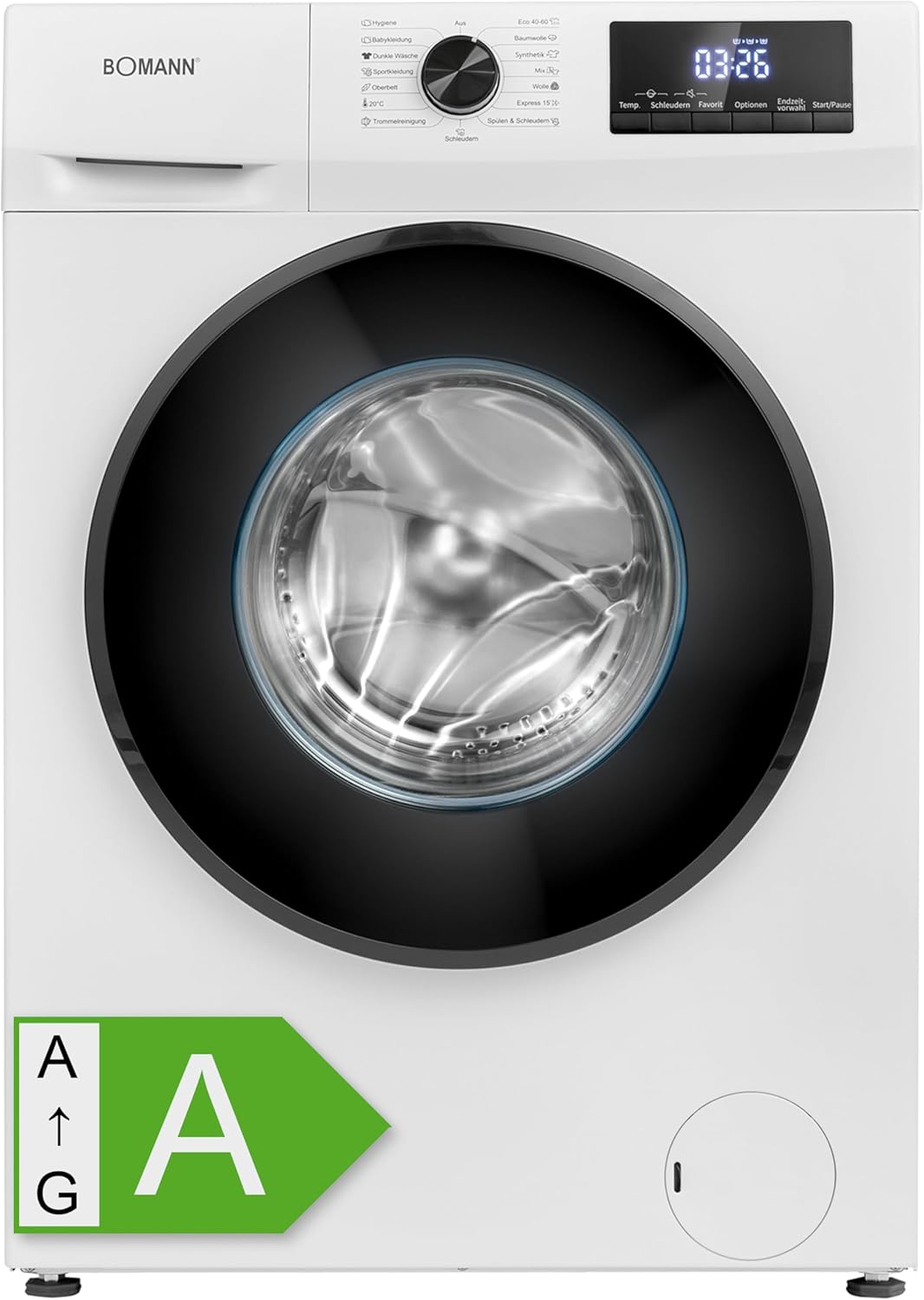 Bomann® Waschmaschine 7kg | max. 1400 U/min | 10 Jahre Motor-Garantie | effizienter, leiser & langlebiger Invertermotor | 15 Programme | Endzeitvorwahl | LED-Display | Washing Machine | WA 7175 weiß [Energieklasse A]