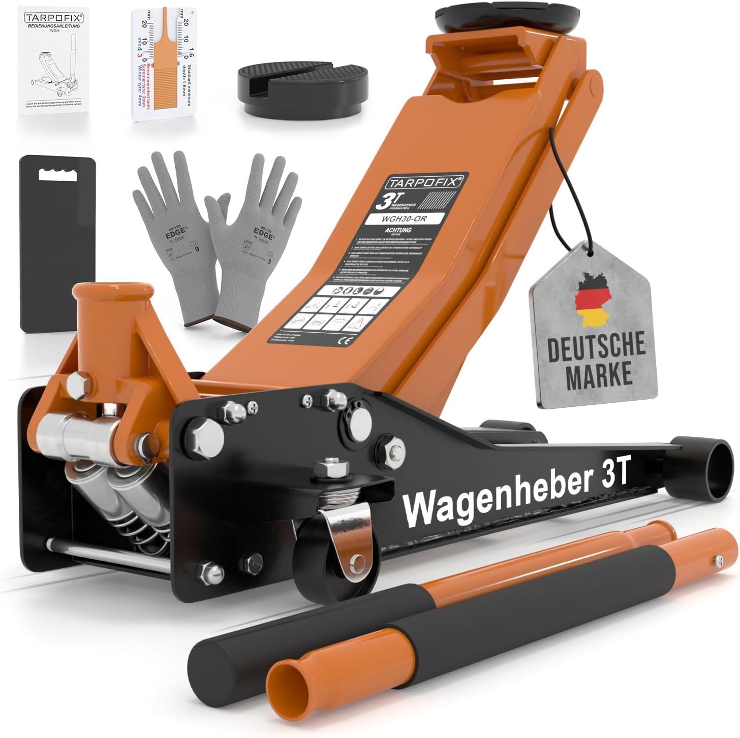 Tarpofix® Hydraulic Car Jack 3t (75-505mm Lifting Height) | Premium Trolley Jack with Double Cylinder | Flat Hydraulic for SUVs & Lowered Cars