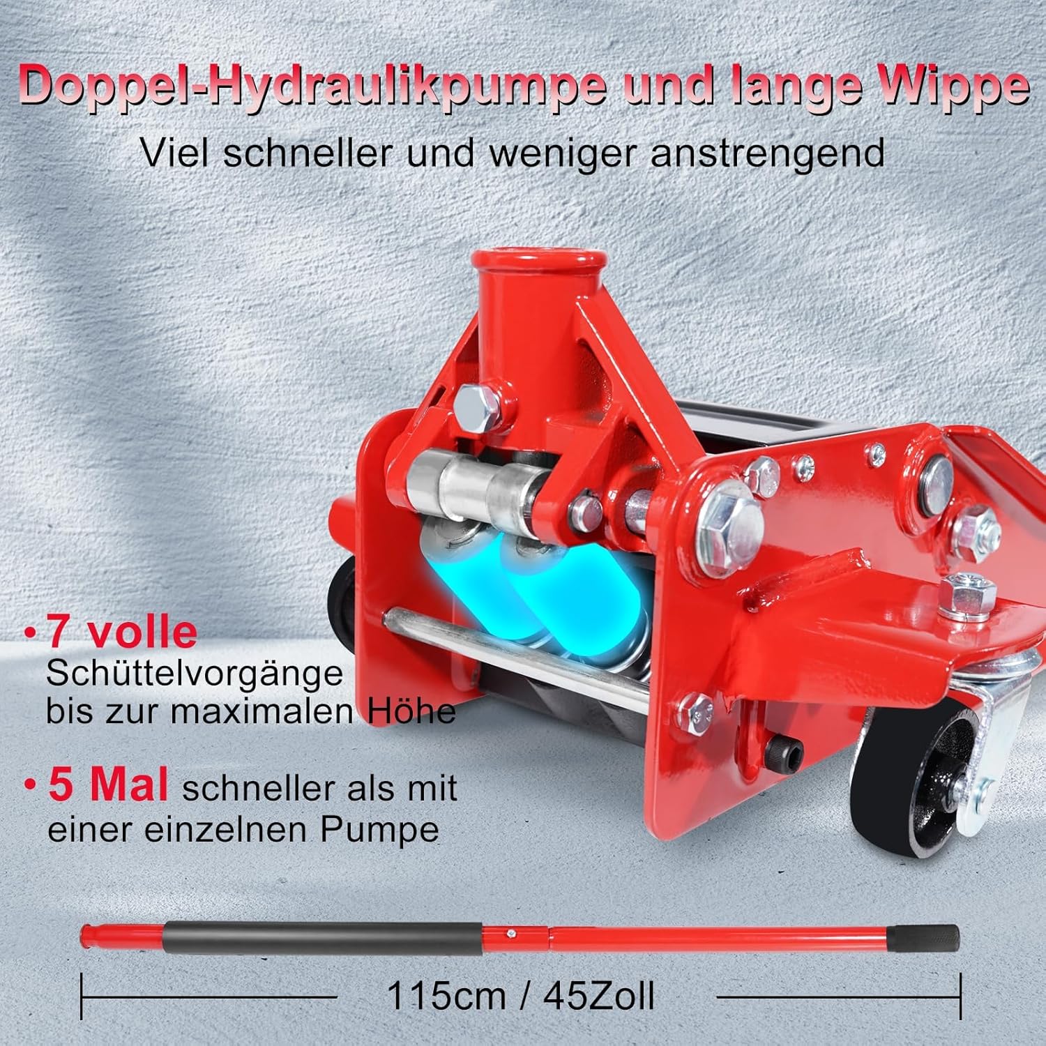 HYCHIKA Steel Racing Trolley Jack, Ultra Low Profile Jack with Dual Piston Quick-Acting Pump, 3 Ton (6,600 lb) Capacity, Lifting Range 3-18.3 inches