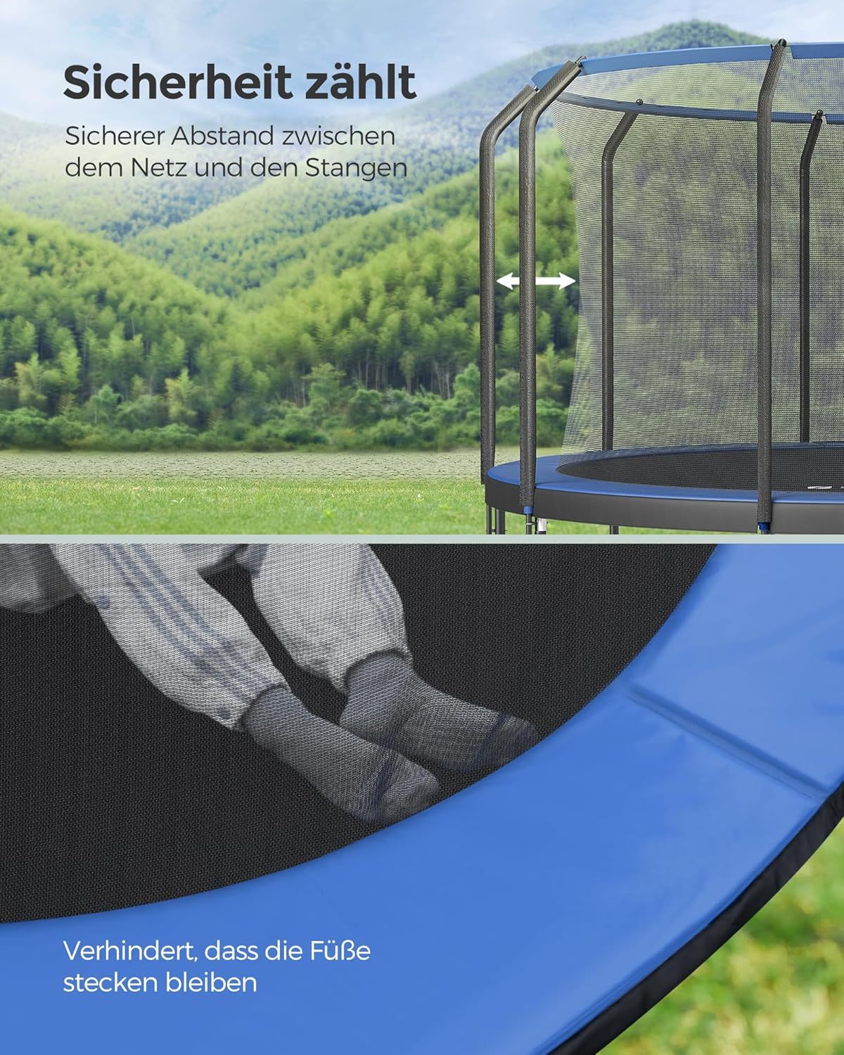 SONGMICS Outdoor Trampoline Ø 427 cm, Round Garden Trampoline with Safety Net and Ladder, Edge Cover, Padded Frame, for Childre