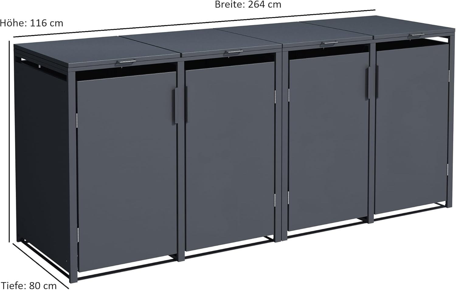 DEGAMO Munich Wheelie Bin Box for 4 x Bins 120 and 240 Litres Galvanised Steel Anthracite