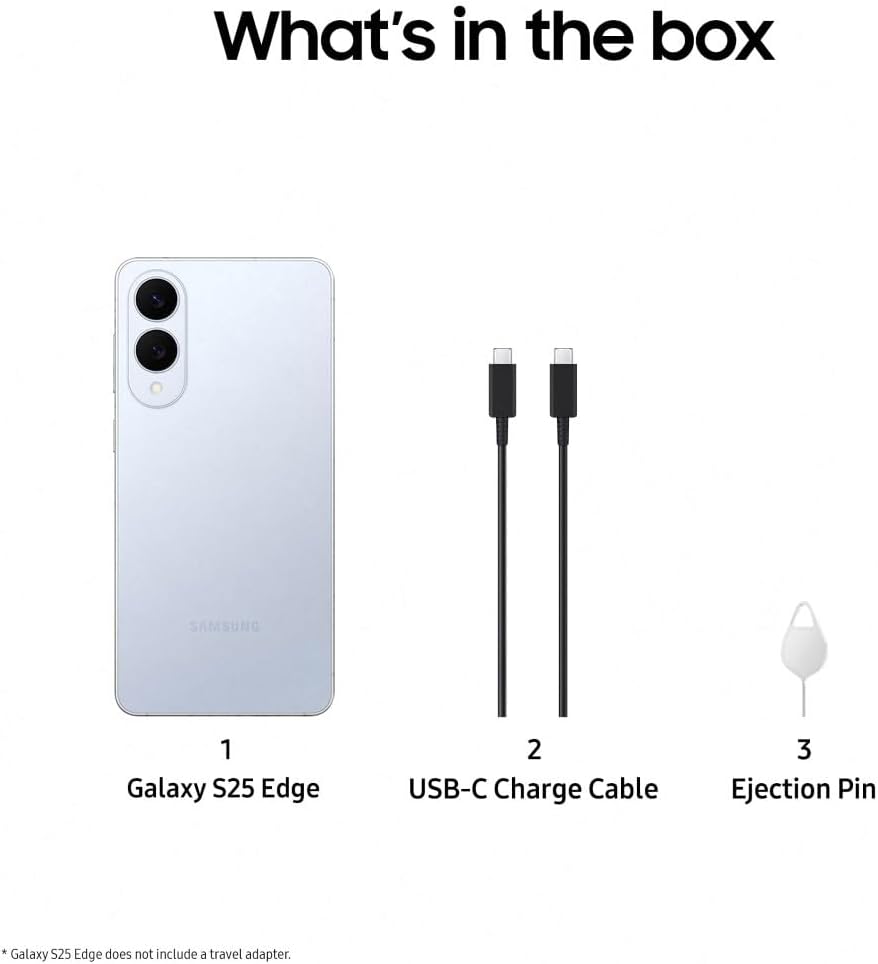 Samsung Galaxy S25 Edge AI Smartphone, Galaxy AI, Android Smartphone, 12GB Memory, 512GB Storage, 200 MP Camera, Long Battery Life, Titanium JetBlack, 3 Year Samsung Extended Warranty