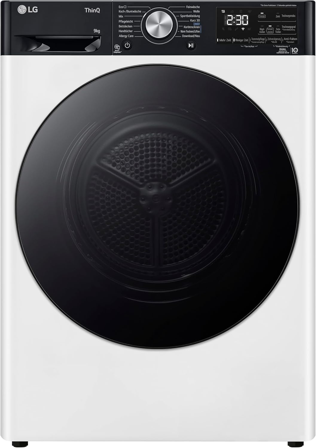 LG RH90V9LVEN Asciugatrice Smart a Carica Frontale 9kg, Serie V9, Classe A+++, Condensazione con Pompa di calore DUAL Inverter, Eco Hybrid, Condensatore autopulente, Allergy Care, Wi-Fi, Bianca [Classe di efficienza energetica A+++]