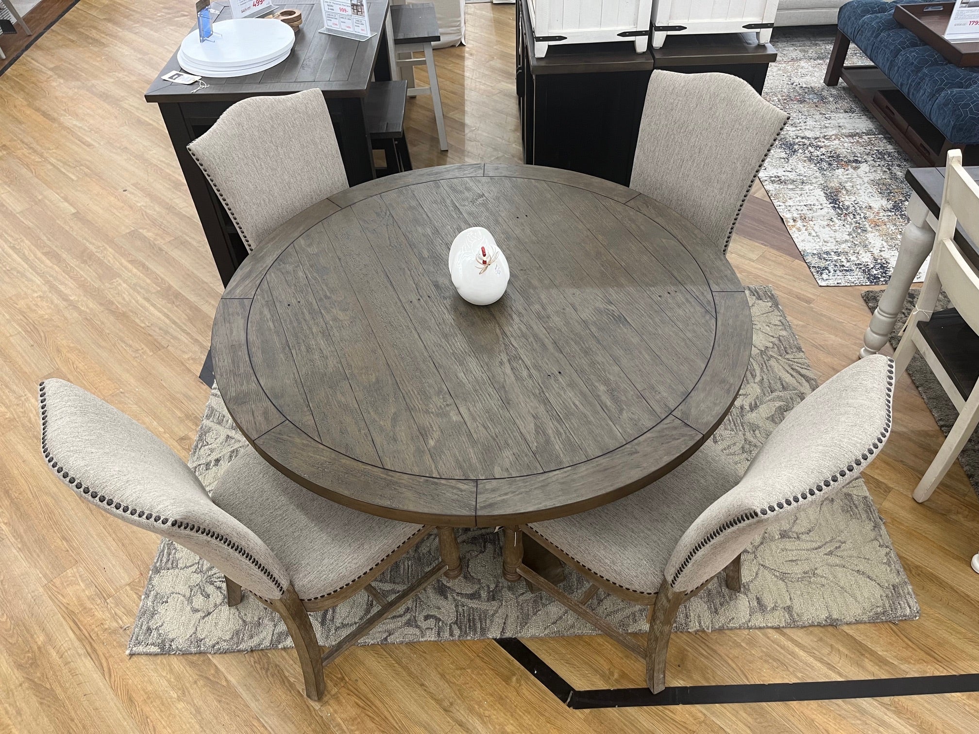Caleb 5pc Dining Set (55 Round Dining Table +4 Upholstered Flagstaff Chairs)