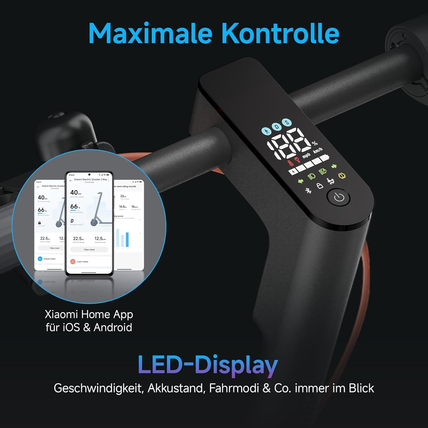 E-Scooter 4 Lite, 4 Pro Plus, 4 Ultra, 5 Elite, 5, 5 Pro, or 5 Max with German road approval (max. 20 km/h, up to 70 km range, 25% gradient, pneumatic tires, dual brakes, display, app)
