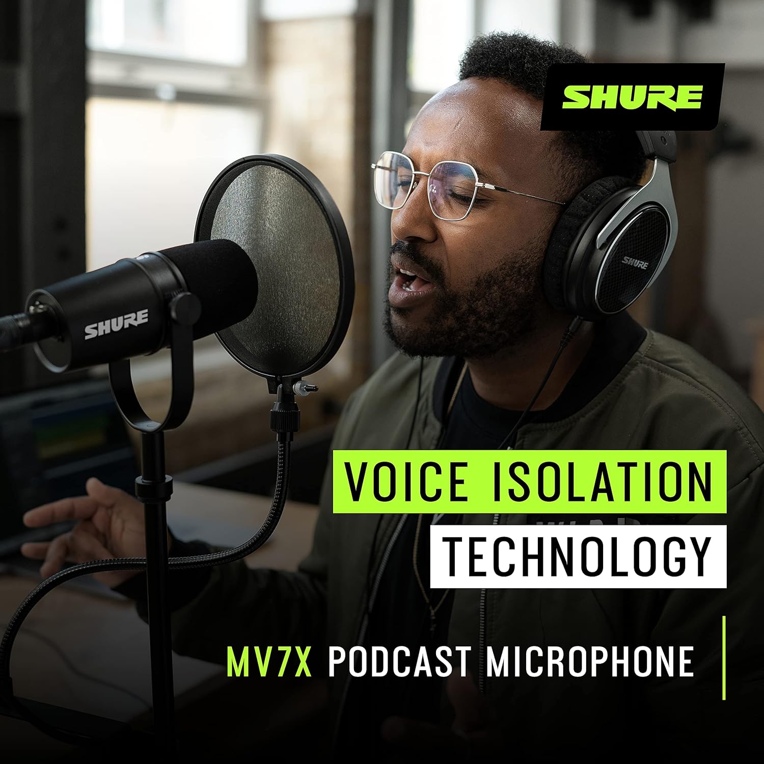 Shure MV7X XLR Podcast Microphone pour le Podcasting, l'enregistrement, la Diffusion en Direct et les Jeux, Sortie Casque Intégrée, XLR, Technologie d'isolation de la Voix - Noir