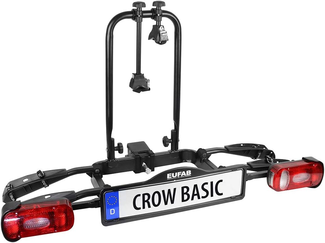 EUFAB 11569 Crow Basic bicycle carrier, suitable for e-bikes, partially pre-assembled, for 2 bicycles, for towing hitch