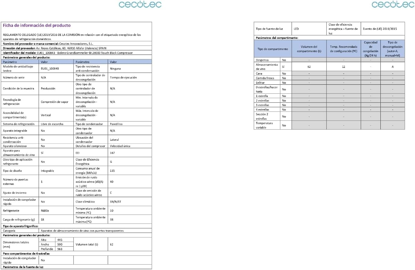 Cecotec Bolero Grandsommelier Bi 28000 Touch Black Compressor Built-in Wine Fridge 28 Bottles With Black Glass Finish And Quiet Operation [Energy Class G]