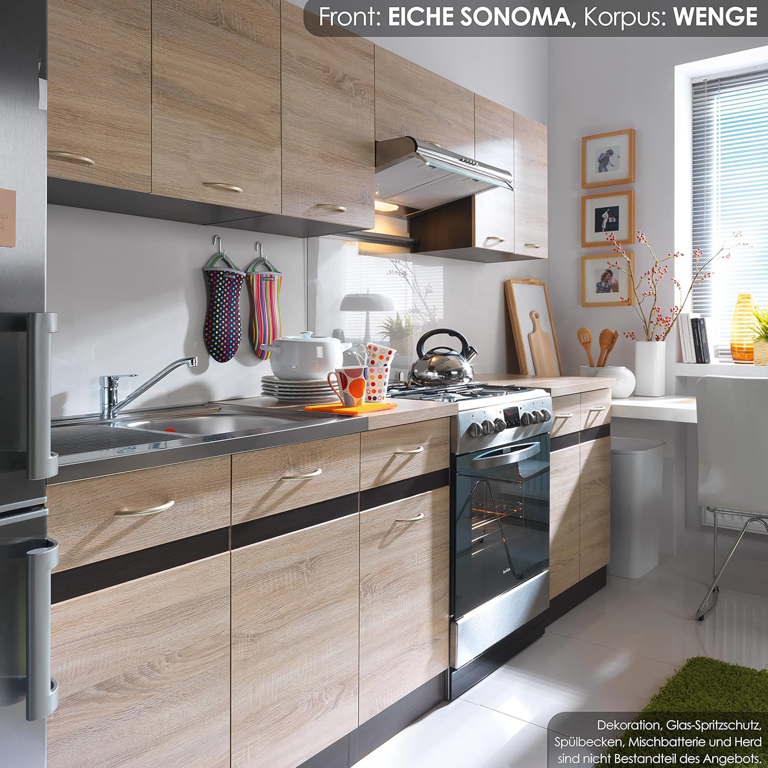 FIWODO Junona Line 240 Fitted Kitchen Set with Full-Extension Drawers Choice of 3 fronts 240 cm EICHE / EICHE