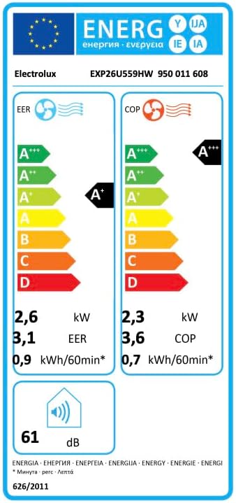 Electrolux EXP26U559HW Condizionatore portatile Caldo/Freddo Comfort 600 bianco, leggero e compatto, connesso, gas ecosostenibile R290, A+ raffreddamento e riscaldamento [Classe di efficienza energetica A+]