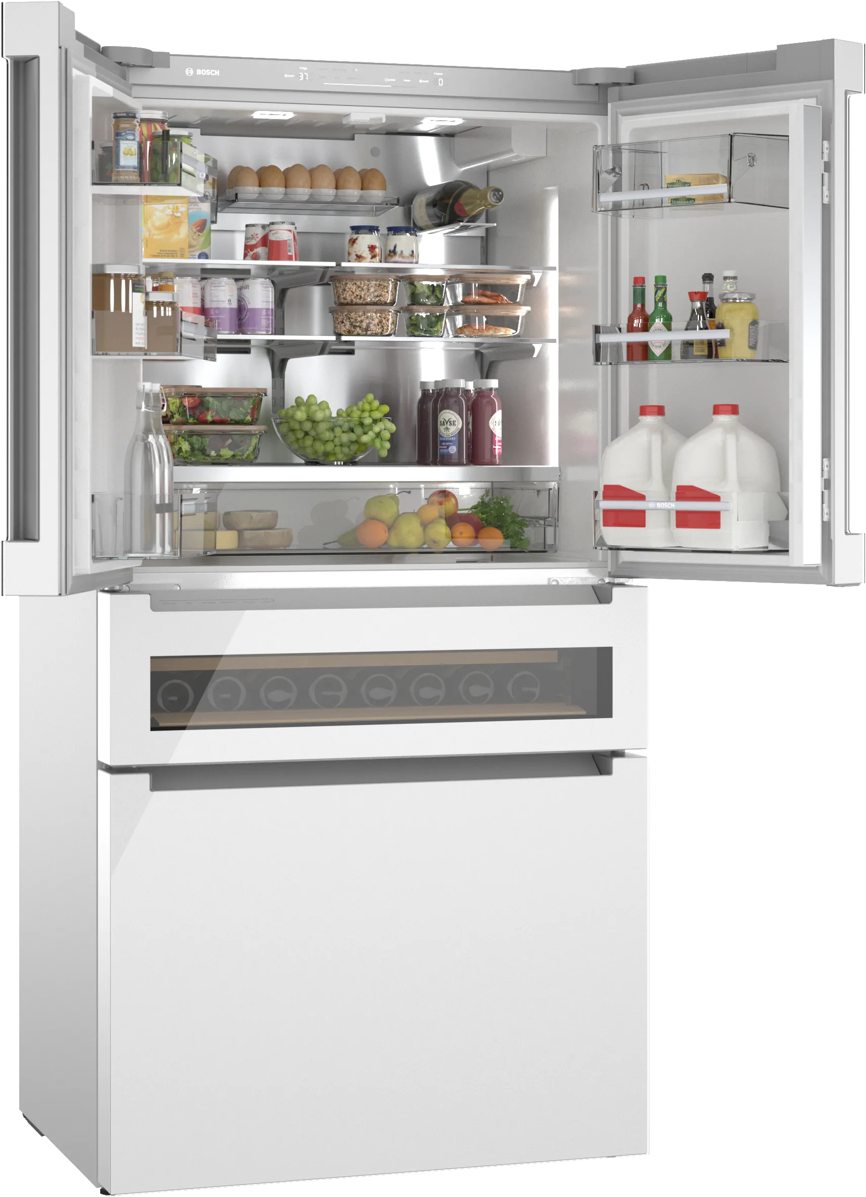 Bosch B36CL81ENW 800 Series French Door Bottom Mount Refrigerator, Glass door 36'' White, Total No Frost