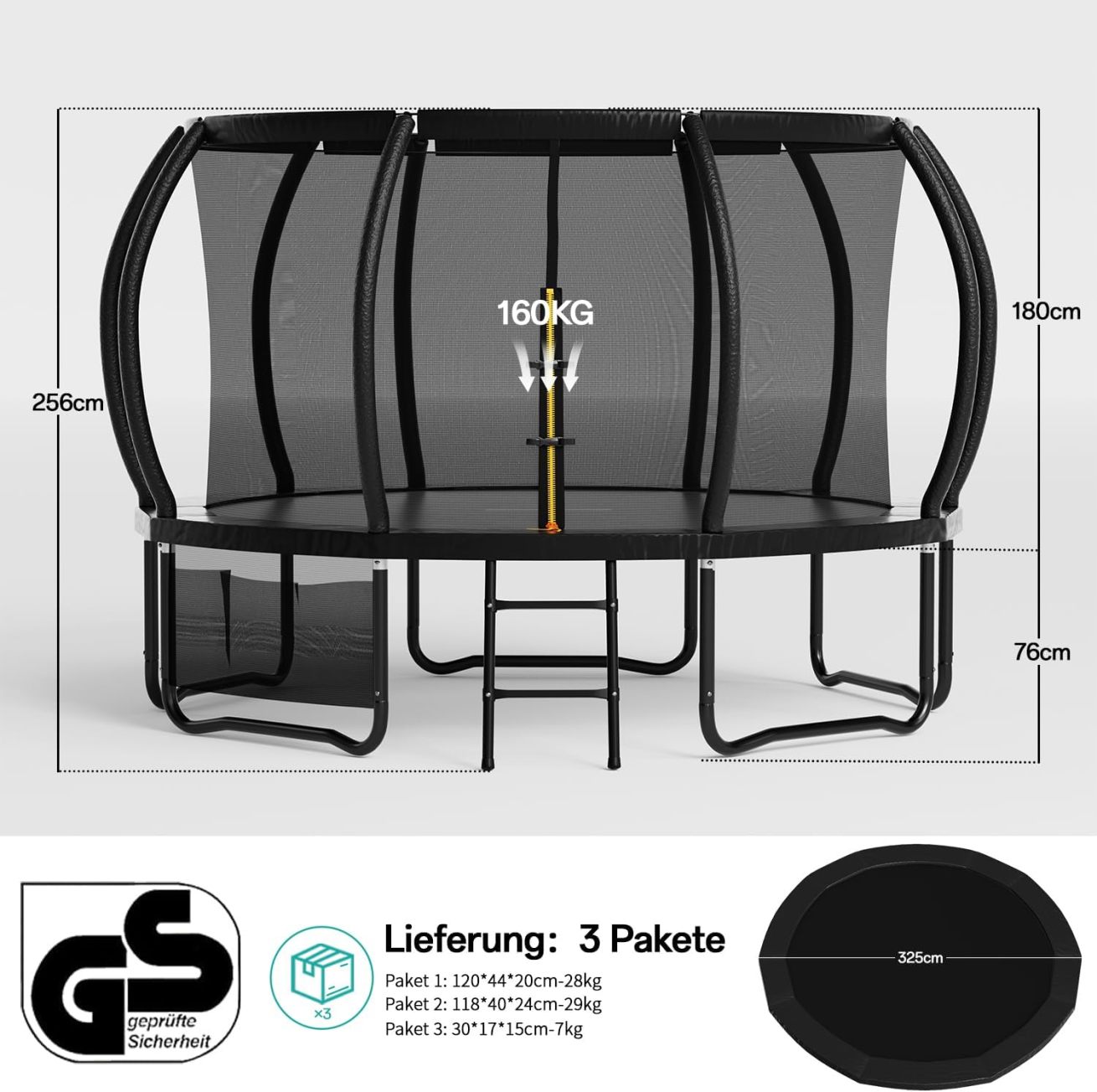 Flamaker Outdoor Children's Trampoline, Garden Trampoline Ø 366/427cm with Net, Ground Anchor, Sturdy Frame Construction, Weatherproof and Rustproof, Outdoor Trampoline for Children & Adults, Load Capacity 160kg