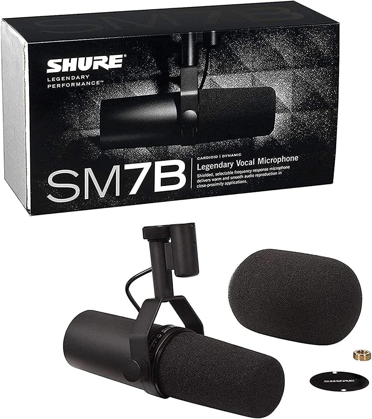 Shure SM7B Microphone Dynamique Cardioïde, Son Doux et Chaleureux pour Le Broadcast, Le Podcast ou L’Enregistrement