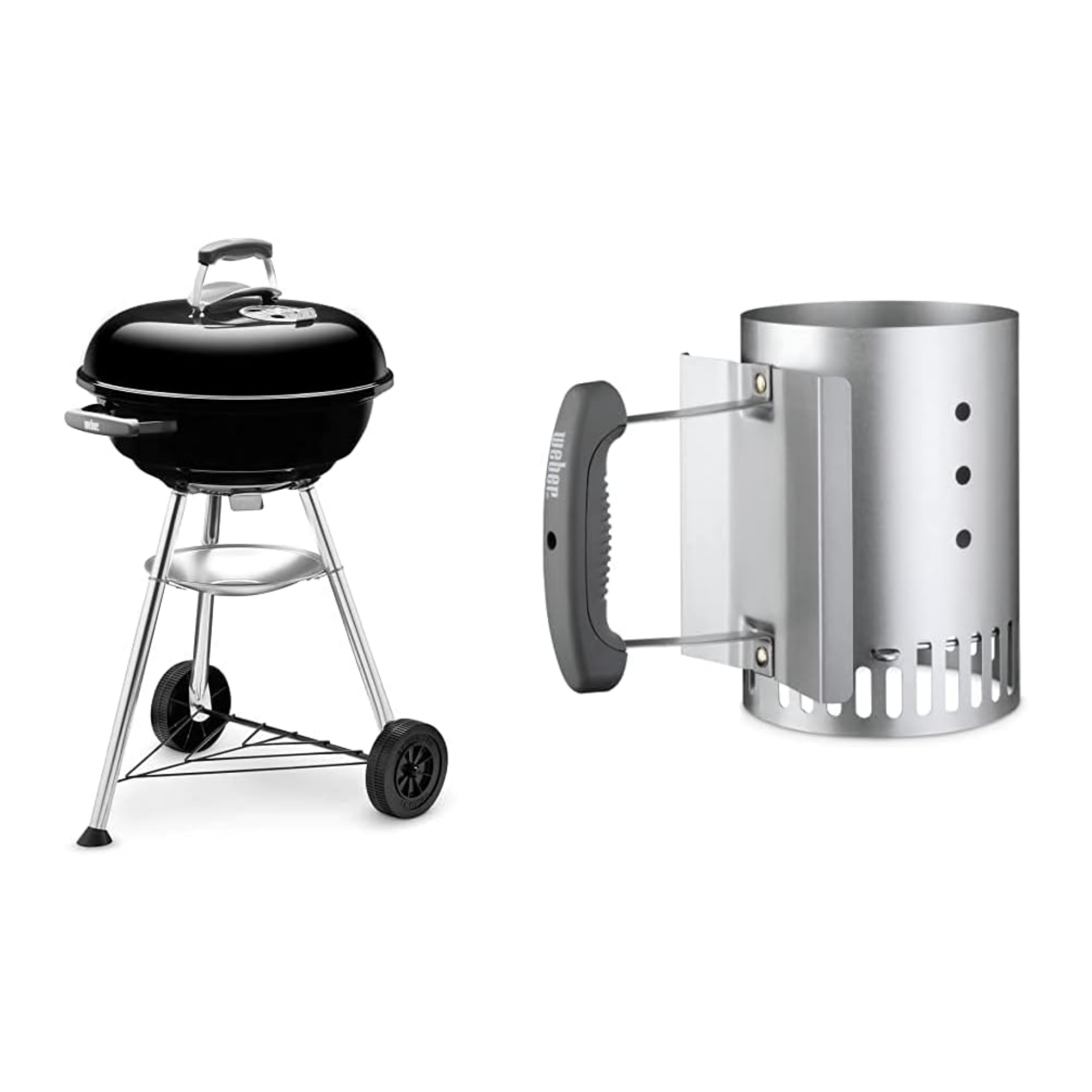 Weber Compact Kettle Charcoal Grill Ø 47 cm & Rapidfire Compact Chimney Starter (20.32cm H x 14.73cm W x 26.42cm D), Metal