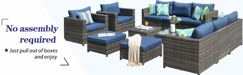 Outdoor Patio Furniture 12 Pcs Set ,Pe Rattan Wicker Sectional With 4 Pillows And Furniture Cover, No Assembly Required