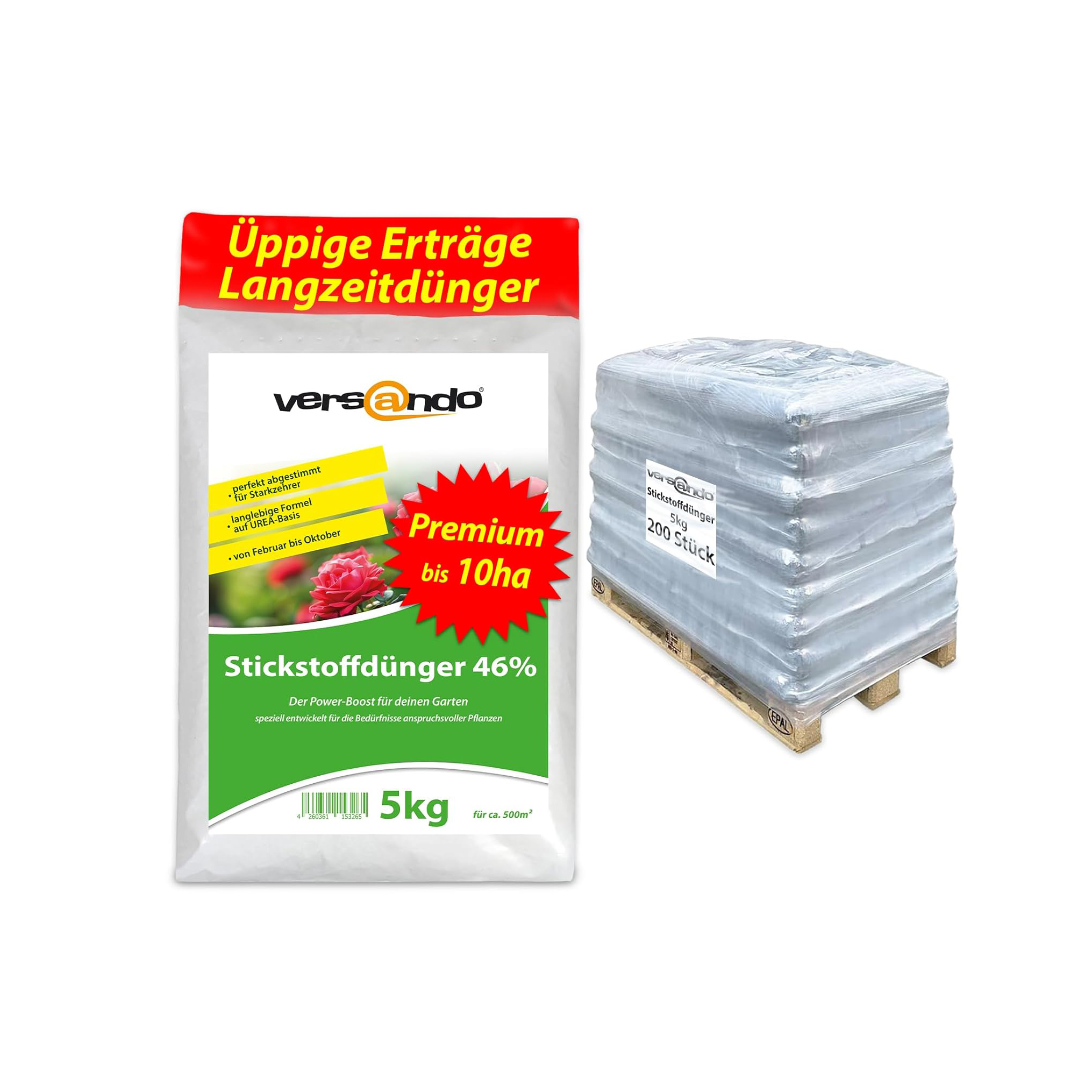 versando Urea Fertiliser, 1000 kg, 46% Nitrogen, for approx. 4 Hectares, For All Horticulture from February to October, 200 Bags, 1 Pallet
