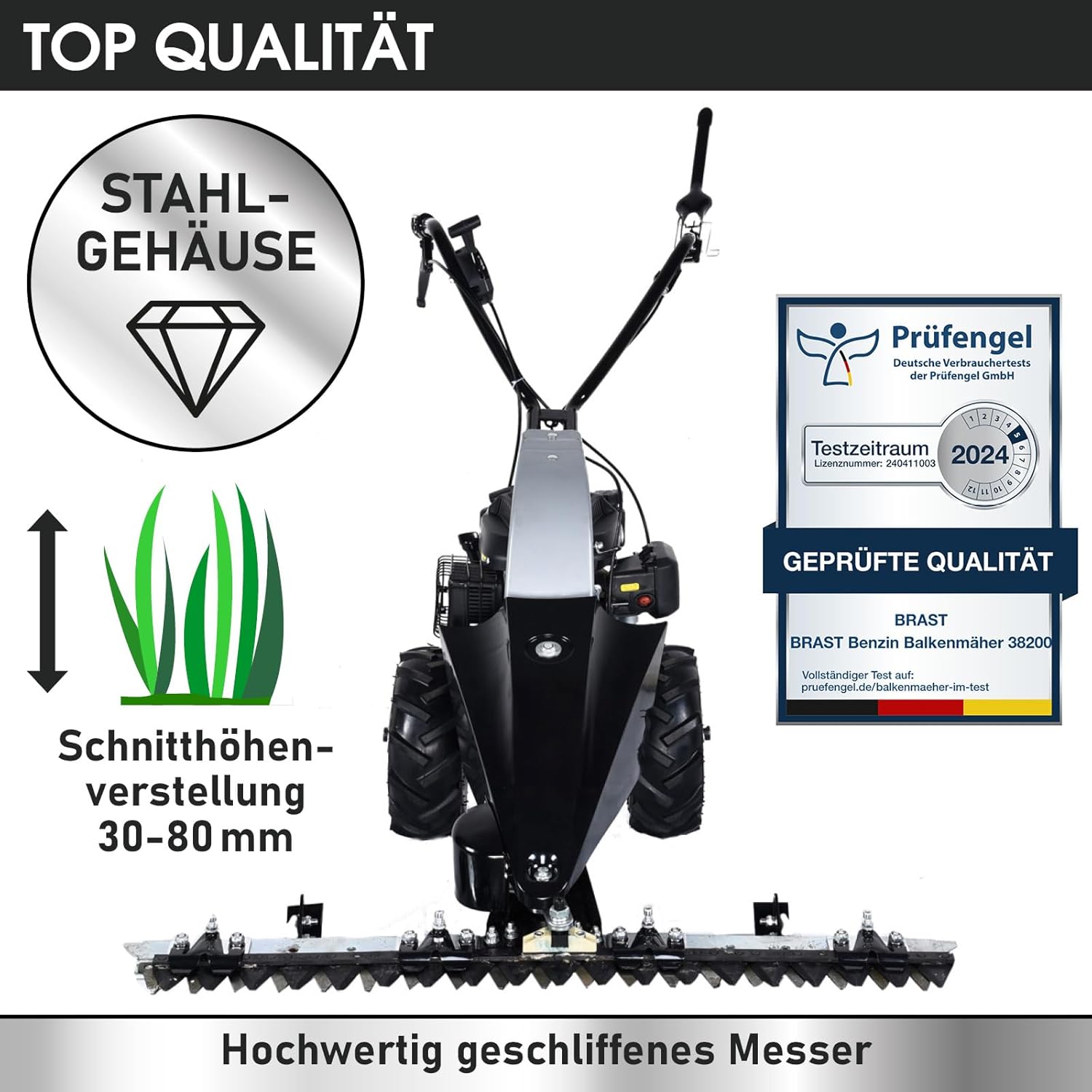 BRAST® Bar Mower Petrol 3.5 kW (4.8 HP) with Drive Cutting Width 97 cm Air Tyres with Terrain Profile Lawn Mower High Grass Mower Meadow Mower 196 cc