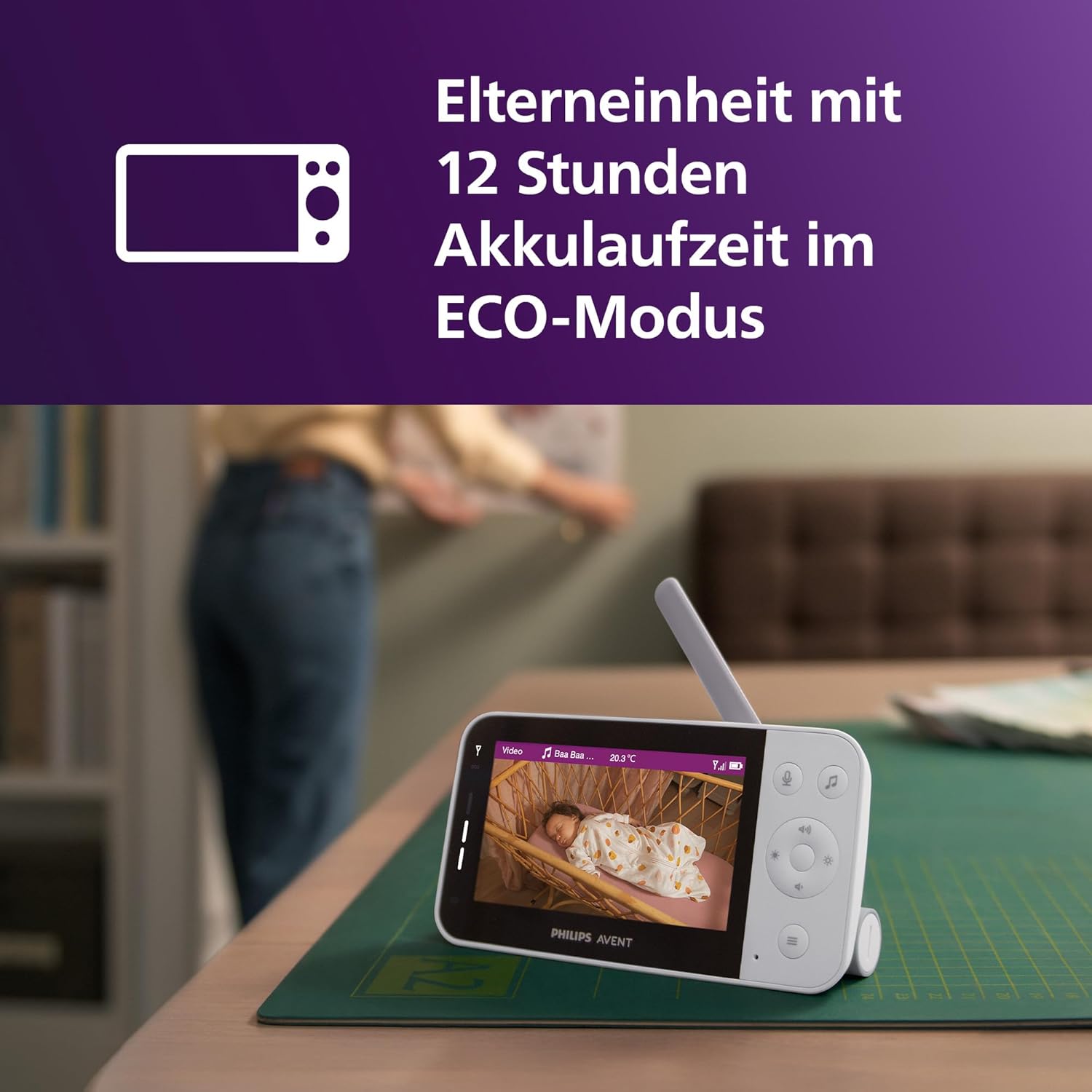 Philips AVENT Philips Connected Videophone mit WLAN, hochwertiger HD-Kamera, Infrarot-Nachtsichtfunktion, Schrei-Erkennung, Gegensprechfunktion, DEKRA Zertifiziert privat und sicher, SCD951/26