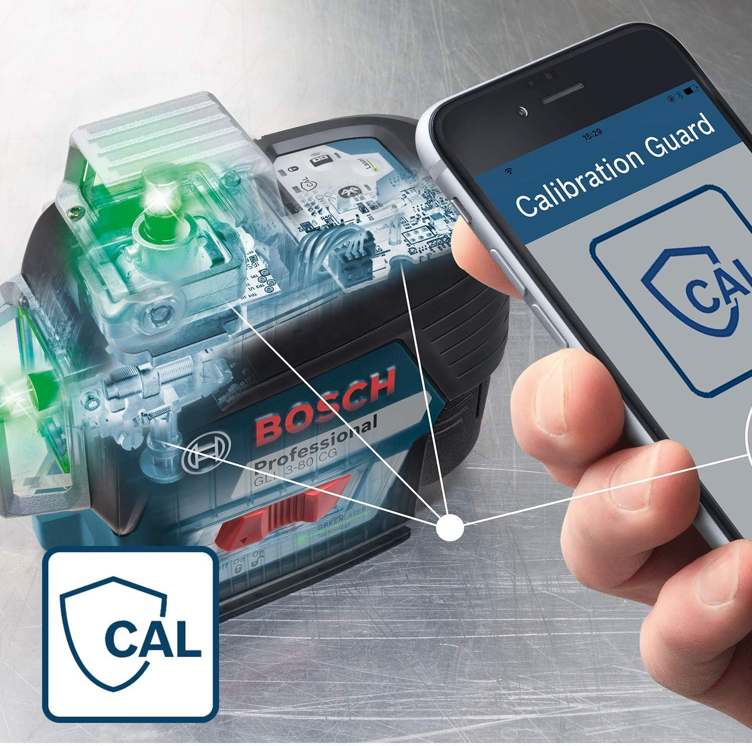 Bosch Professional 12V Line Laser System GLL 3-80 CG (2 x 12 V batteries, charger, green laser, with dedicated mobile app, support, range: up to 30 m, in L-BOXX)