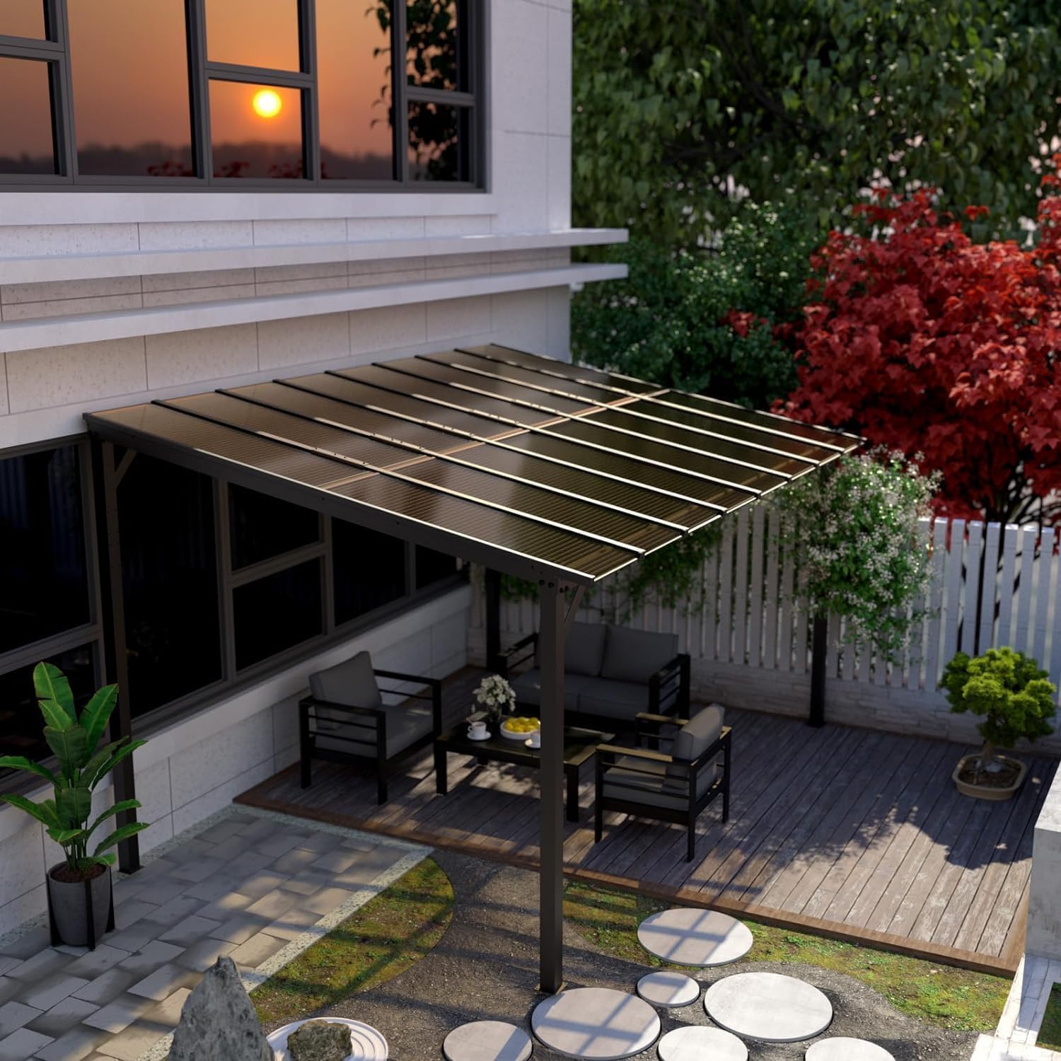 UDPATIO Borneo Patio Canopy 4.2 x 3 m with Sturdy Steel Frame and UV Polycarbonate Roof for Garden, Patio Champagne. Approx. 8 x 8 cm Profile