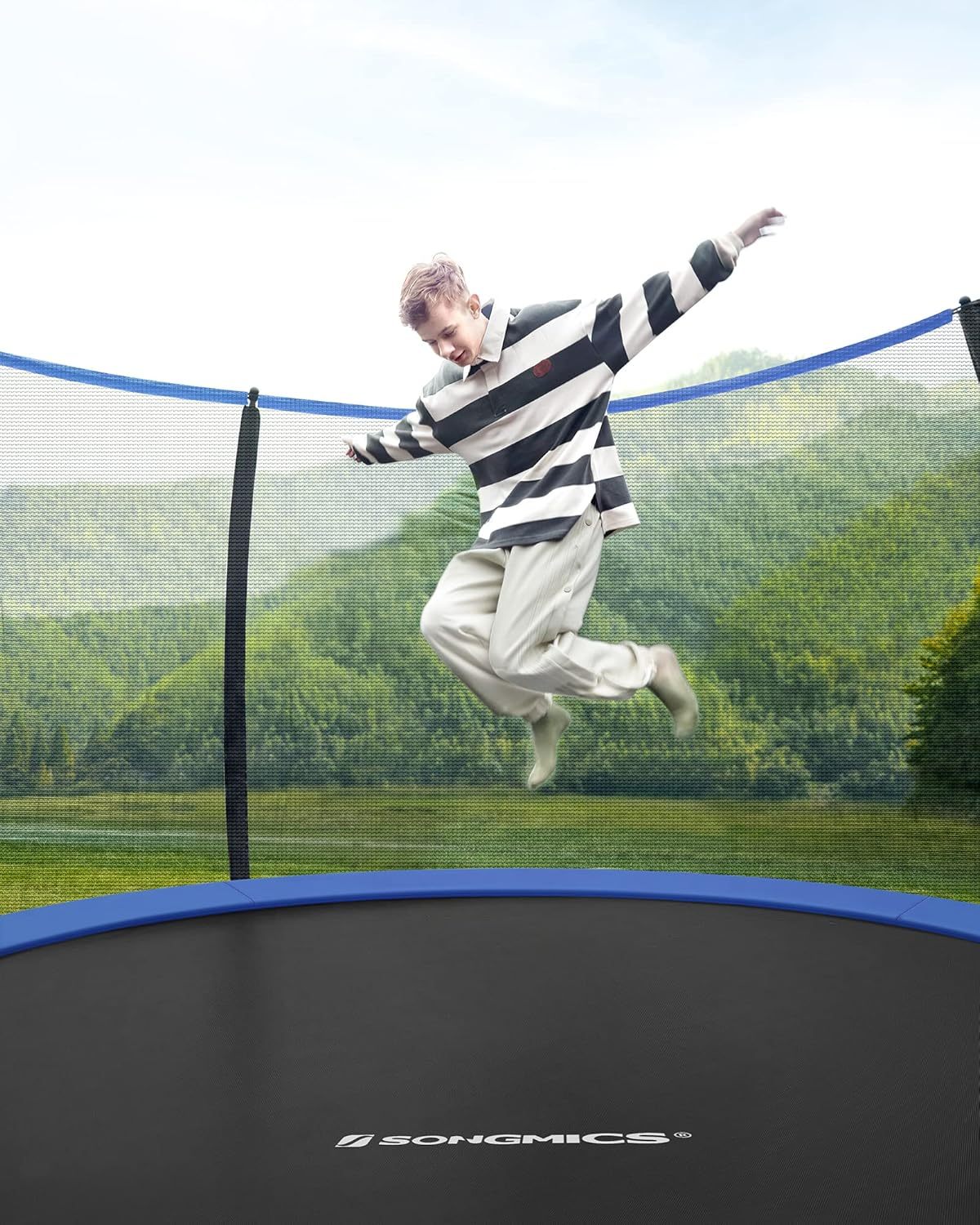 SONGMICS Outdoor Trampoline Ø 427 cm, Round Garden Trampoline for Children with Safety Net, Edge Cover, Ladder and Padded Poles