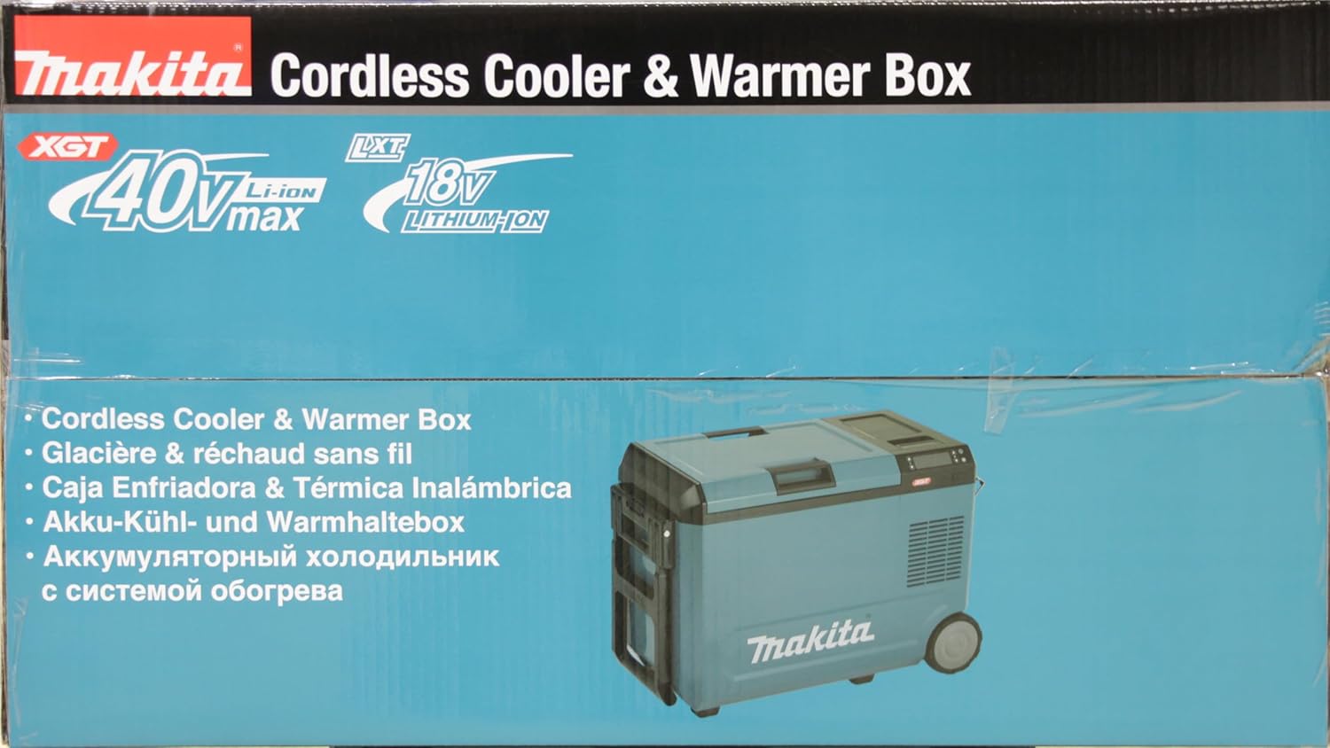 Makita 40V Battery Cooling and Heat Box, 29L Portable Refrigerator, Turquoise, IPX4 Water Resistant, Compressor Cooling System, Bottle Opener, Deep Discharge Protection