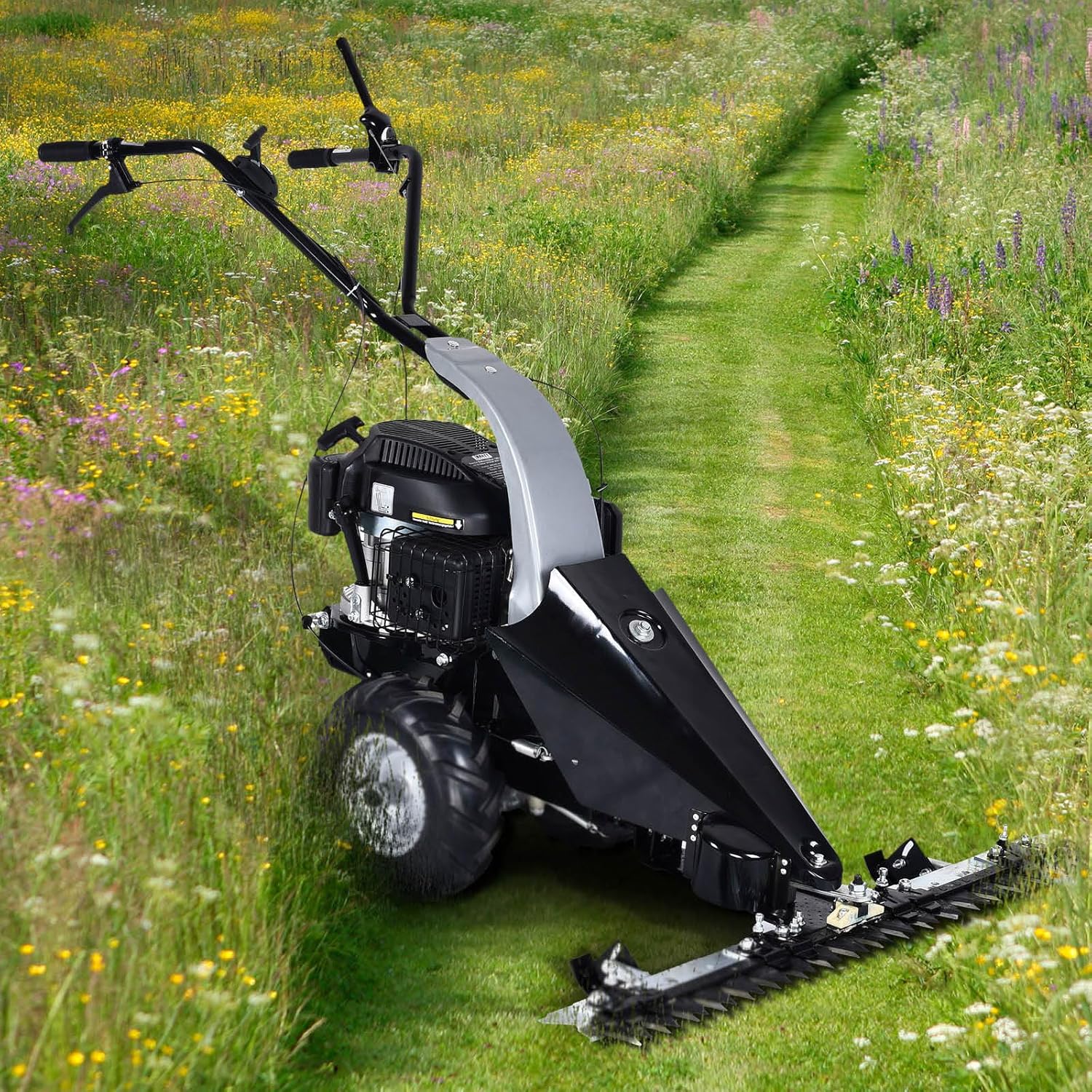 BRAST® Bar Mower Petrol 3.5 kW (4.8 HP) with Drive Cutting Width 97 cm Air Tyres with Terrain Profile Lawn Mower High Grass Mower Meadow Mower 196 cc