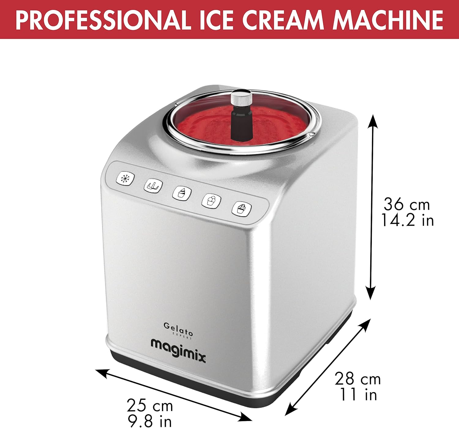 Magimix Gelato Expert | Frozen Dessert Maker with Built In Compressor | 2 x 2 L bowls | Makes Ice Cream, Gelato, Granita, Frozen Yoghurt, Sorbets | Satin, 11680