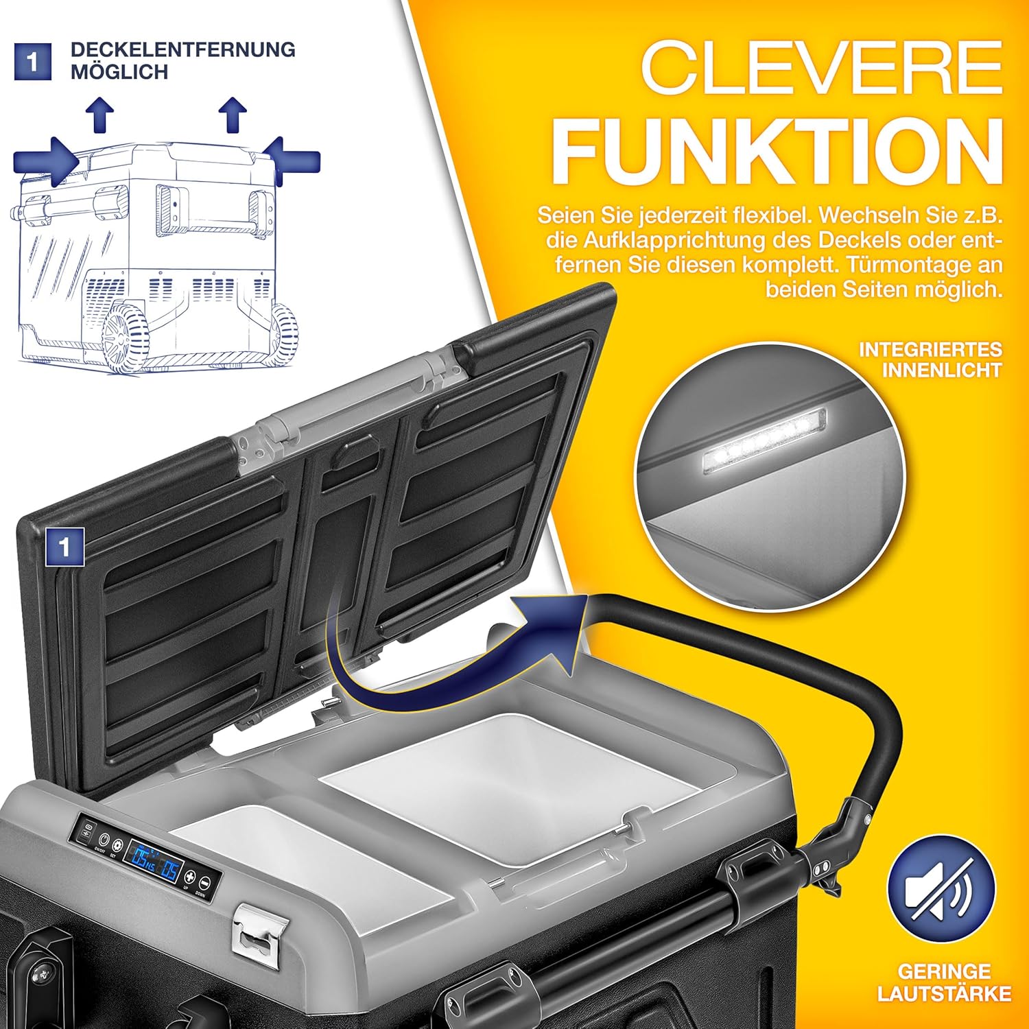 tillvex® Kompressor Kühlbox elektrisch 40-60 Liter | Elektrische Gefrierbox WIFI-APP-Steuerung 12/24 V 230V | Kühlschrank bis -20 °C für Auto, Lkw, Camping (Schwarz, 50 Liter - mit Akku) [Energieklasse B]
