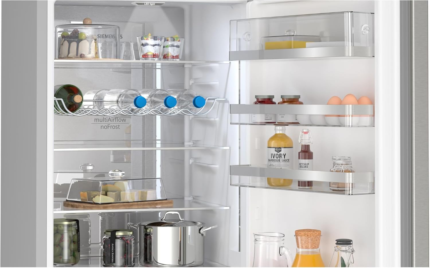 SIEMENS KG39NAIAT iQ500 Standing Fridge-Freezer Combination, 203 x 60 cm, 260 L Cooling & 103 L Freezer, Freezer Area Bottle, NoFrost, hyperFresh, BottleCooler, Brushed Steel [Energy Class A]