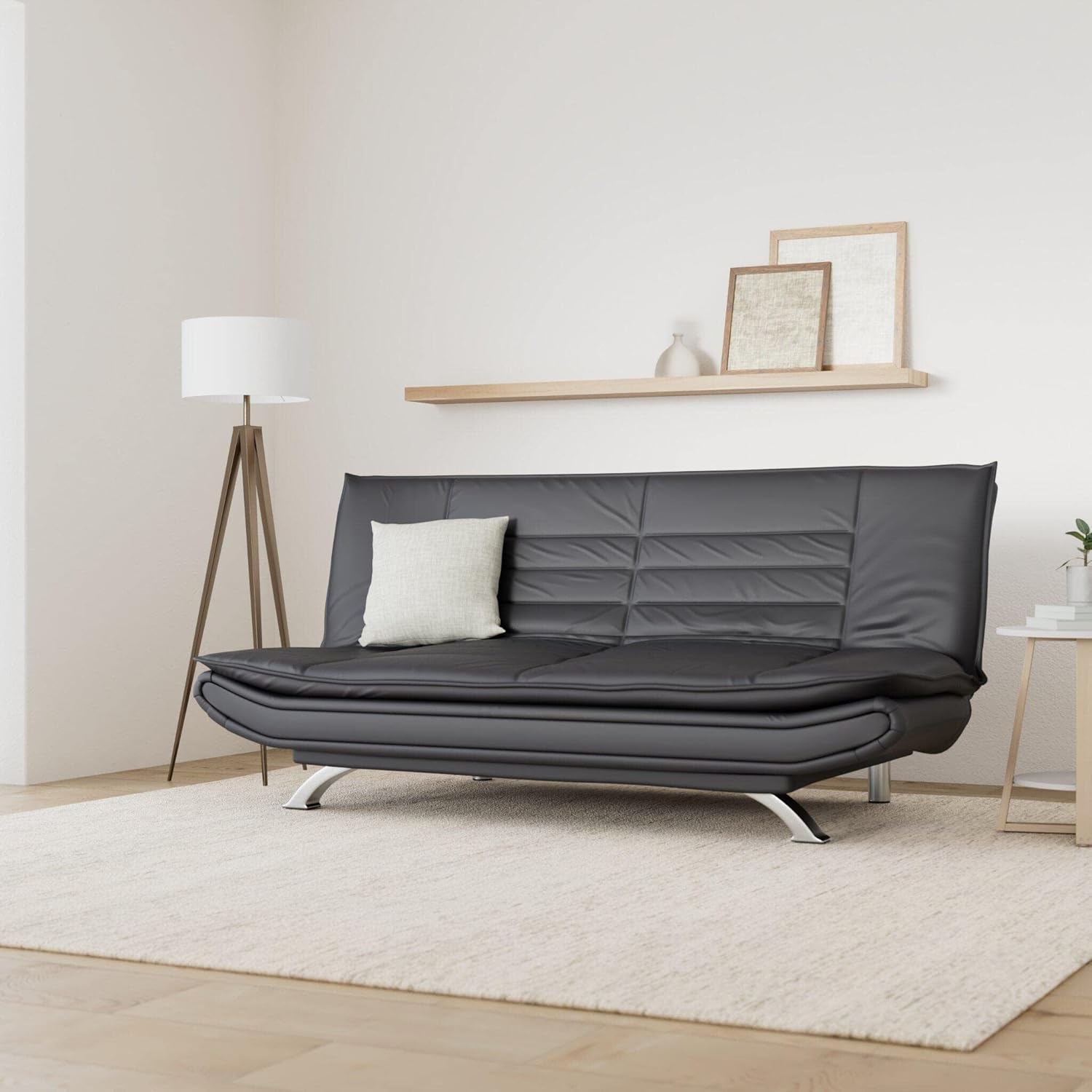 AC Design Furniture Jasper Sofa Bed W: 196 x H: 91 x D: 96 cm, Dark Grey/Black, Fabric/Metal