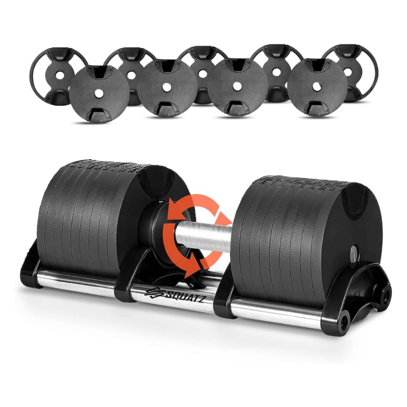 SQUATZ 70lb Adjustable Dumbbell Weight, Fitness Equipment with Anti-Slip Metal Handle, Quick Change Weight Adjustments with Twist Lock Technology, for Full Body Workout and Weightlifting
