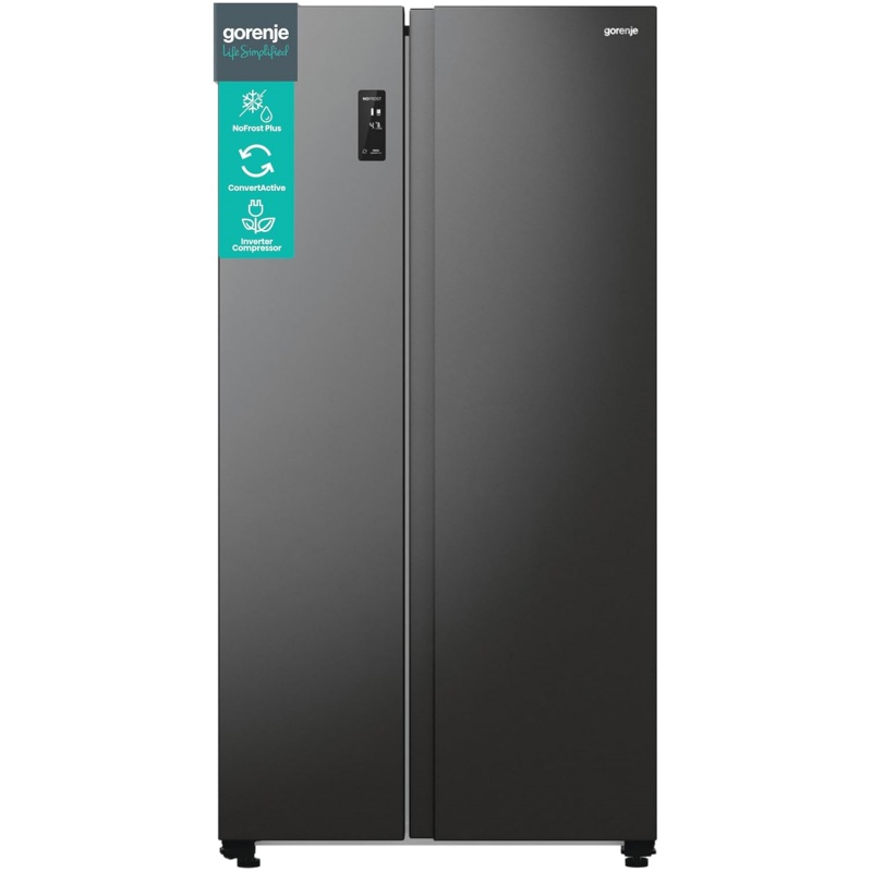Gorenje NRR 9185 EABXL Side by Side Fridge-Freezer, Made in Europe, EEK E, NoFrostPlus, Inverter Compressor, Crisp Zone, ConvertActive Zone, FastFreeze, 178.6 cm, Black [Energy Class E]